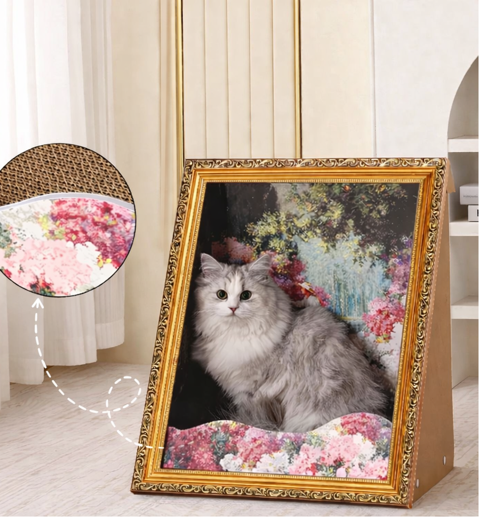 Rose Garden Themed Cardboard Cat House with Scratcher, Cat Bed,3-in-1 3D Kitten Houses & Condos for Indoor Cats