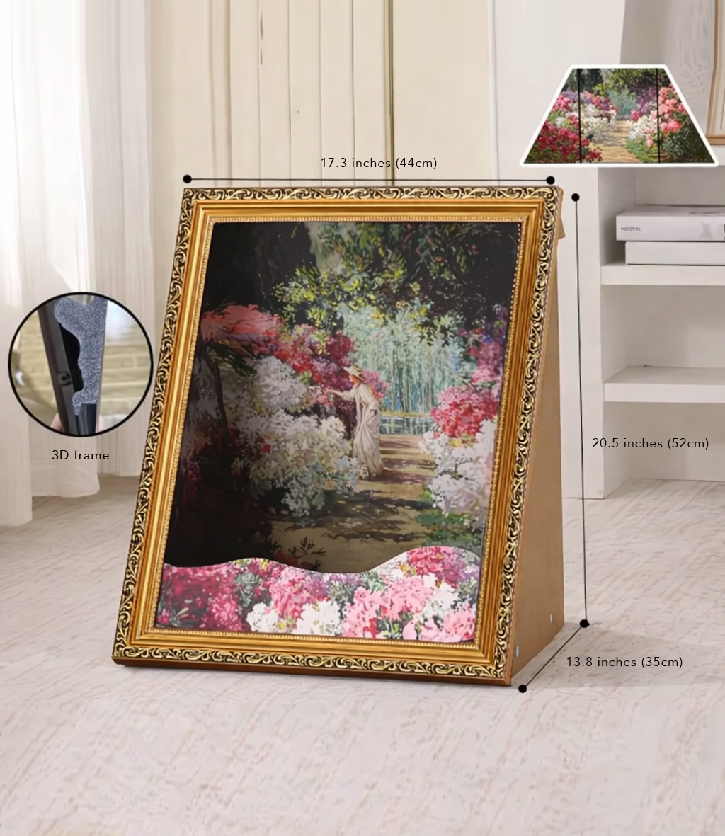 Rose Garden Themed Cardboard Cat House with Scratcher, Cat Bed,3-in-1 3D Kitten Houses & Condos for Indoor Cats