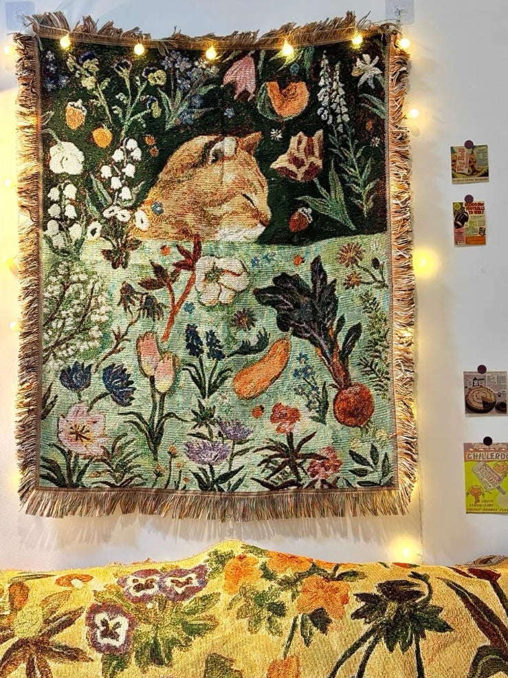 Oil Painting Style Cat Tapestry, Cotton Woven Knitted Decorative Art Tapestry