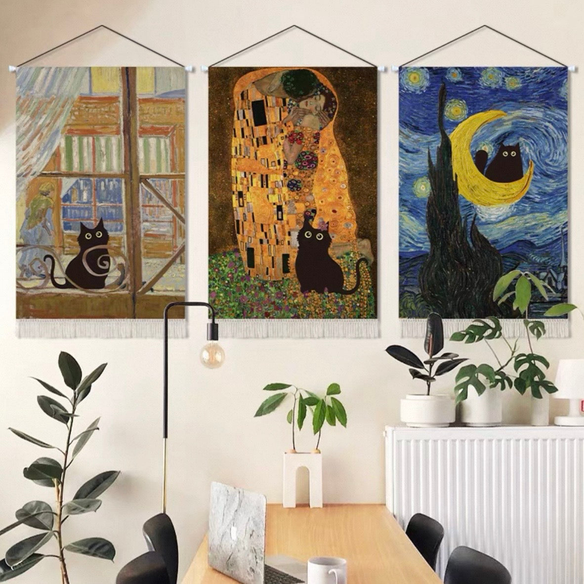 Oil Painting Style Cat Tapestry, A Black Cat in a Classic Painting