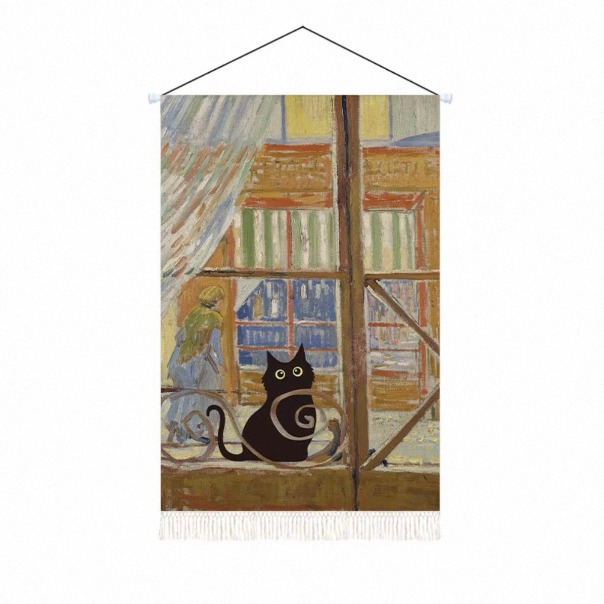Oil Painting Style Cat Tapestry, A Black Cat in a Classic Painting
