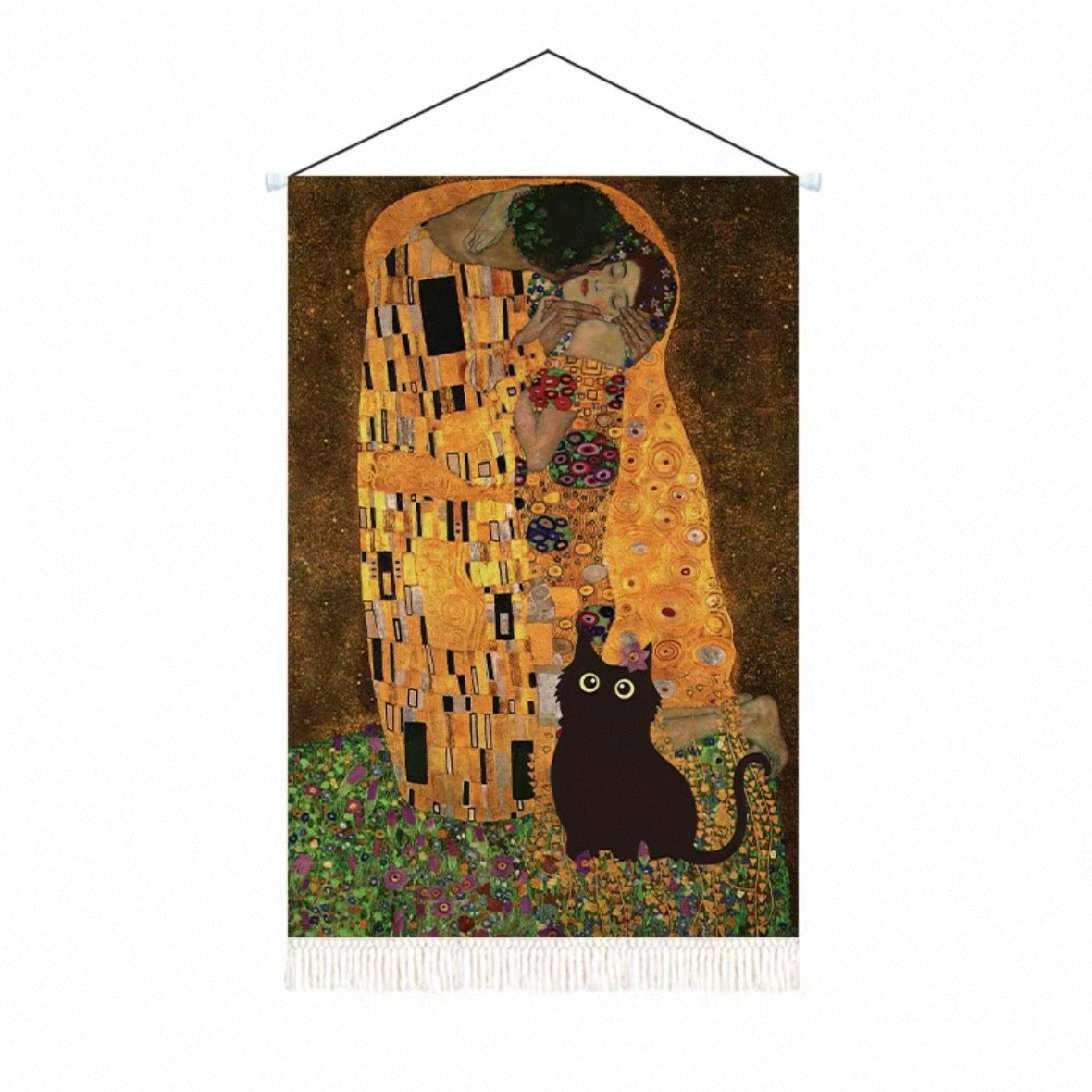Oil Painting Style Cat Tapestry, A Black Cat in a Classic Painting