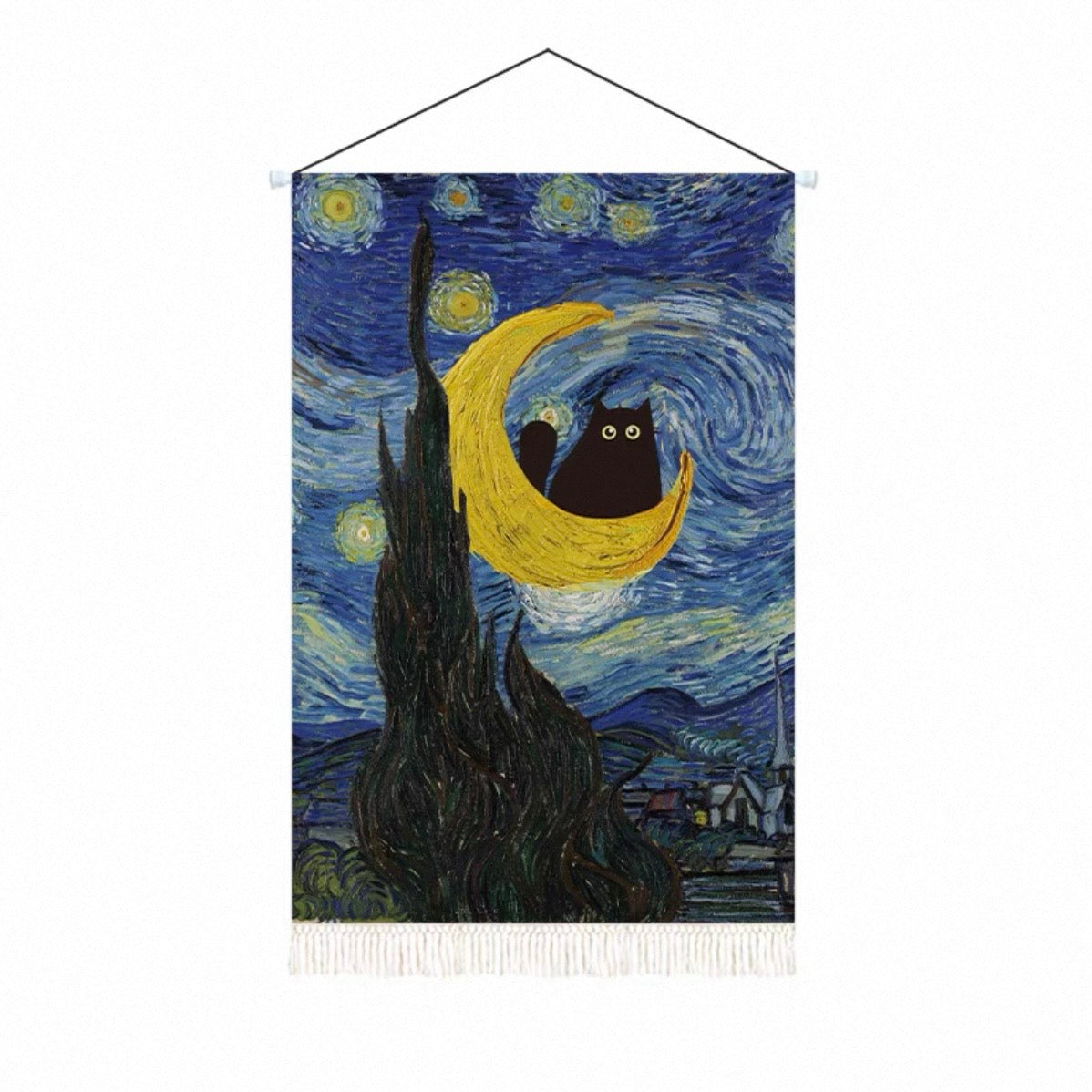 Oil Painting Style Cat Tapestry, A Black Cat in a Classic Painting
