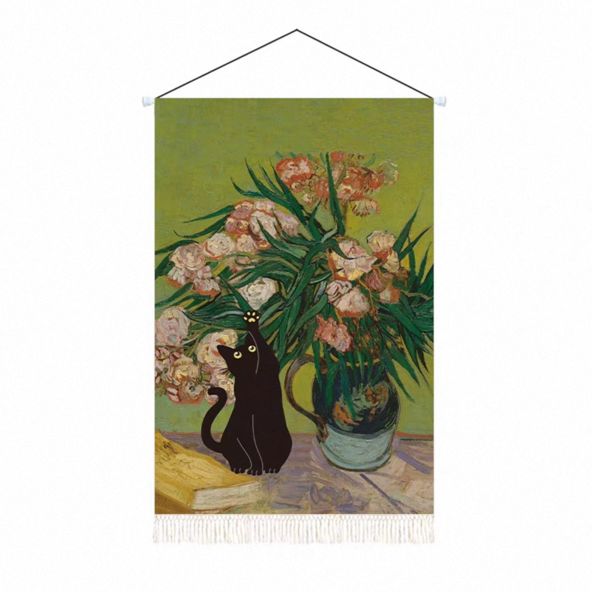 Oil Painting Style Cat Tapestry, A Black Cat in a Classic Painting