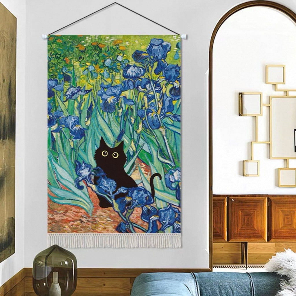 Oil Painting Style Cat Tapestry, A Black Cat in a Classic Painting
