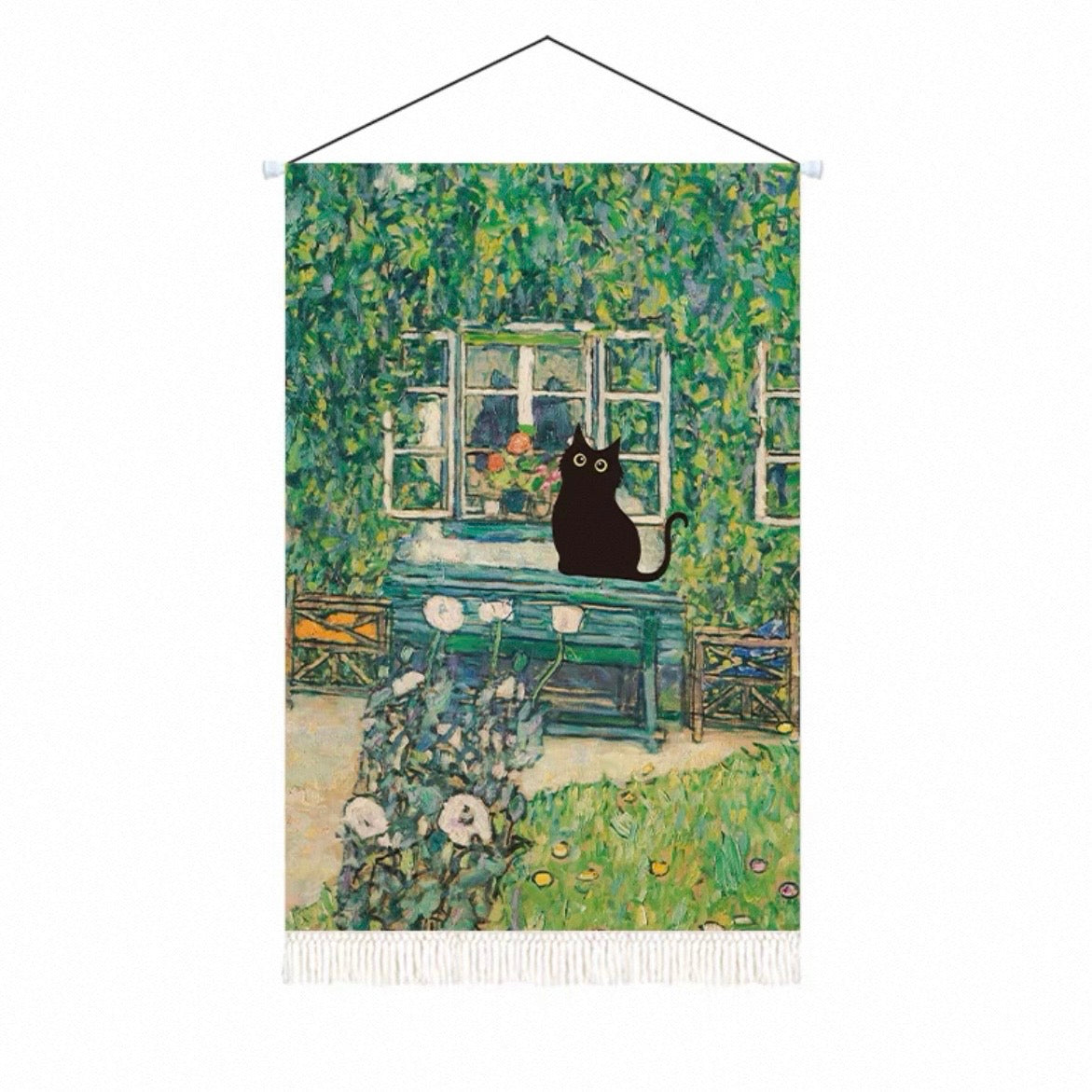 Oil Painting Style Cat Tapestry, A Black Cat in a Classic Painting